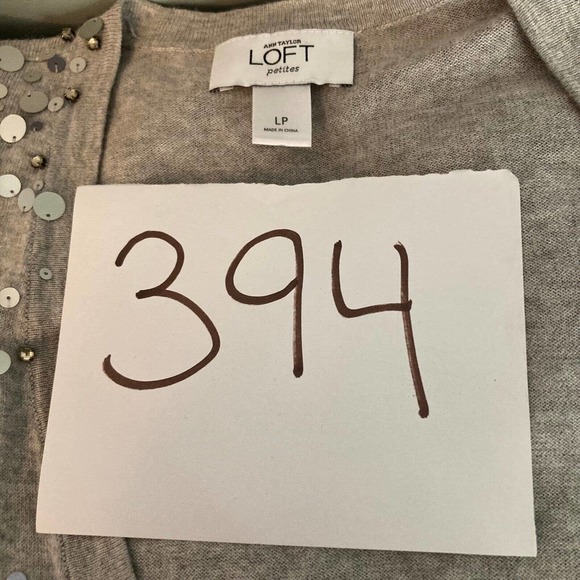 Ann‎ Taylor LOFT Cardigan Womens LP Petite Gray Cotton Wool Sequin V-Neck - Picture 11 of 11